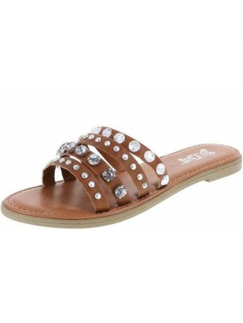 Brash Sandals 6 Womens Brown Studded Fx Leather Open Toe Slip On Sampson